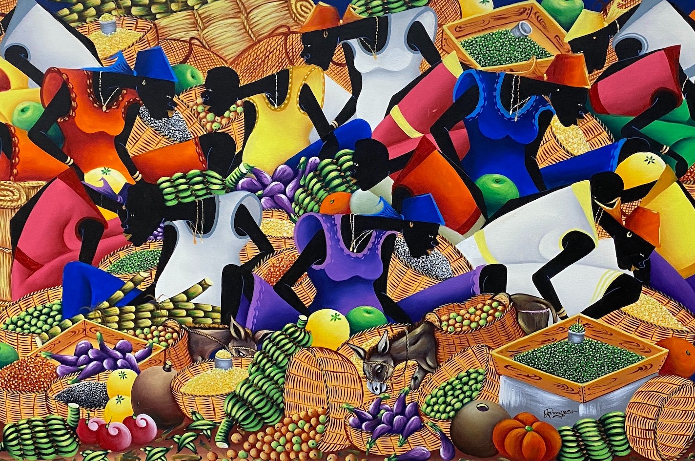 Minoc, (Haitian School), oil on canvas, Market scene, signed, 99 x 149cm